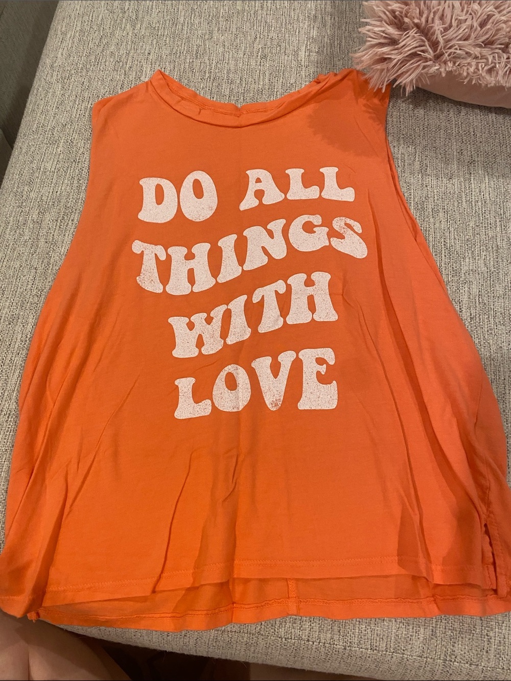 Coral Pink/Orange Graphic Tank Top "Do All Things With Love"